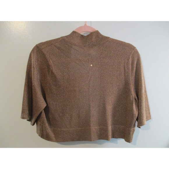 Chico's Womens Sz 1 M Short Sleeve Brown Glitter Metallic Cardigan Career Casual - Picture 2 of 7